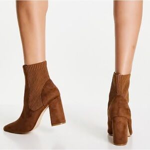 STEVE MADDEN Suede Leather Stretch Brown Ankle Block Heel Boots